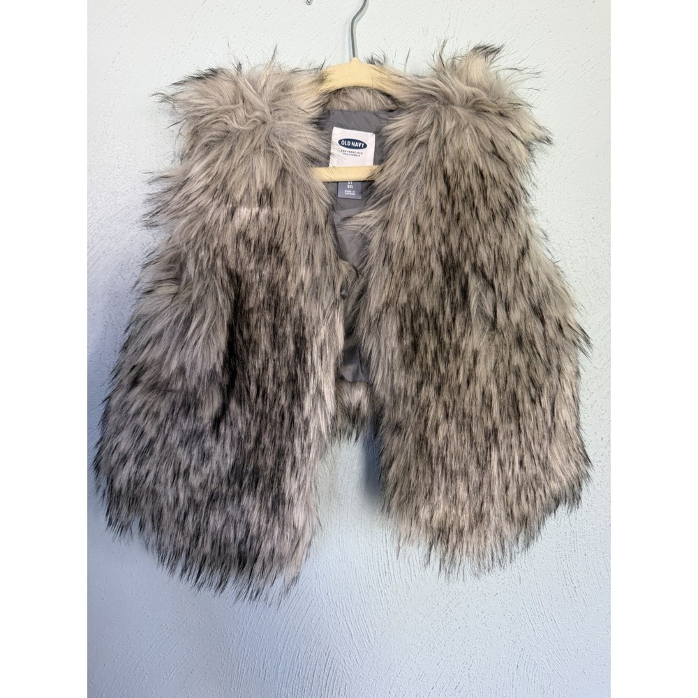 Old Navy Toddler Faux Fur Vest Sz 5T Grey Brown Winter Layering Jacket Coat